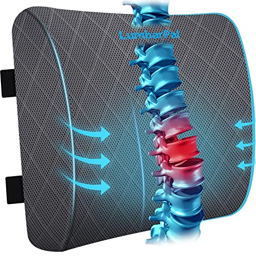 LumbarPal Lumbar Support Pillow for Office Chair Back Car, Gaming, – Improve Sitting Posture & Pain Relief, Memory Foam, Adjustable Straps, Grey